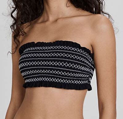 123 Tory Burch Women S Black Costa Smocked Bandeau Bikini Top Swimwear