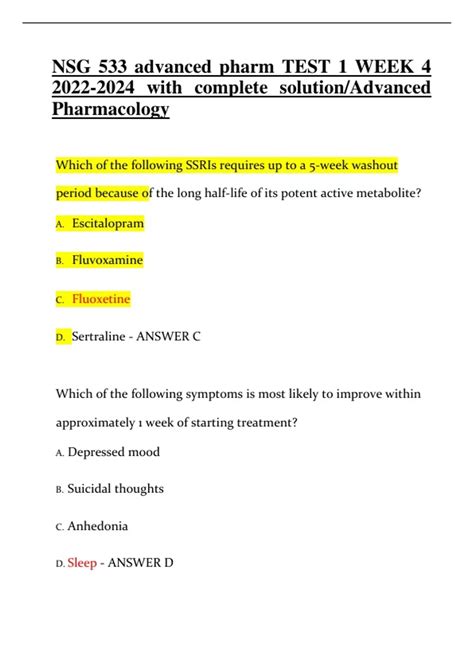 Nsg Advanced Pharm Test Week With Complete Solution Advanced