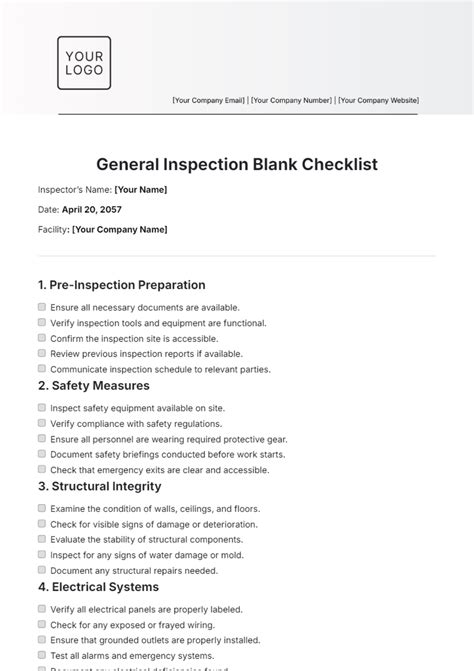 Free Inspection Checklist Templates Editable And Printable