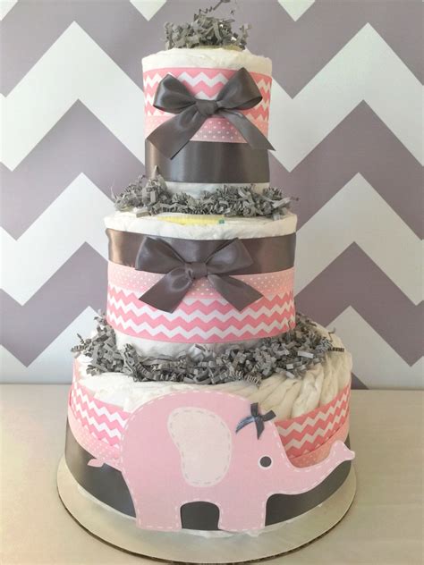 Chevron Elephant Diaper Cake In Pink And Grey Elephant Baby Shower