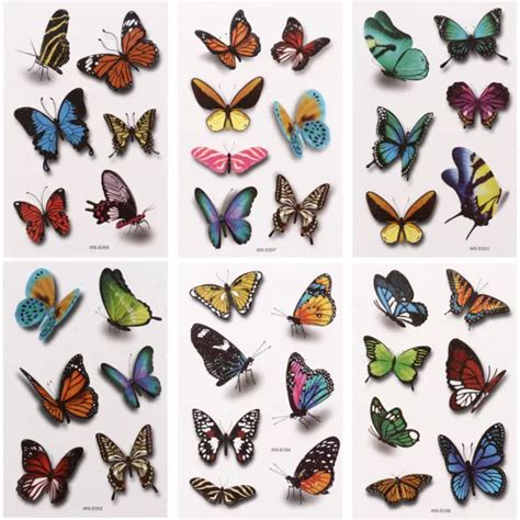 12 SHEETS SCHMETTERLING Tattoo Aufkleber Temporare Tattoos