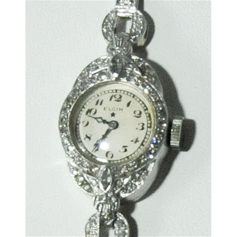 Ladies Elgin Platinum And Diamond Wrist Watch