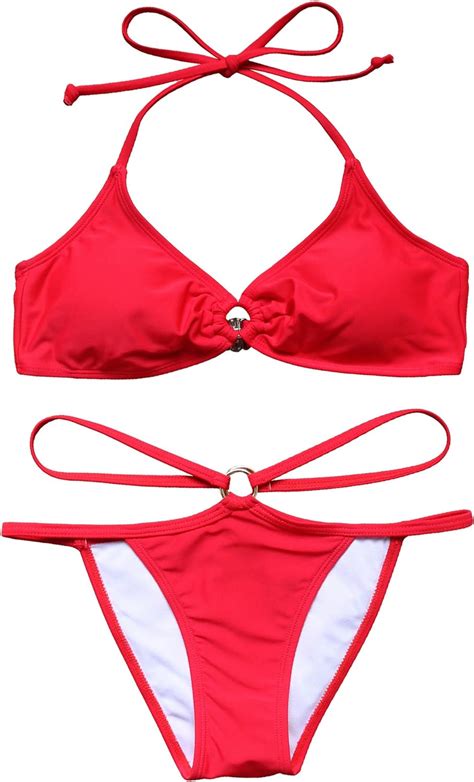 Amazon Mooslover Women S Padded Halter Bikini Set Pieces Thong