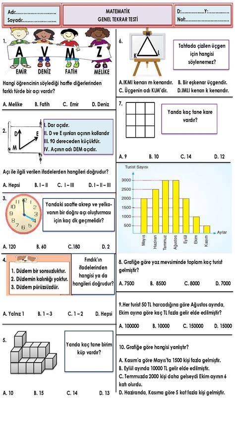 4 Sınıf Matematik Genel Tekrar Testi 1 MaviOkul 2024 2025