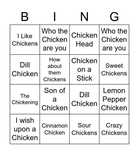 Chicken Bingo Card