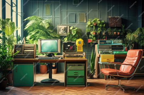 Premium Photo | 1970s or 1980s styled office Interior Vintage computers