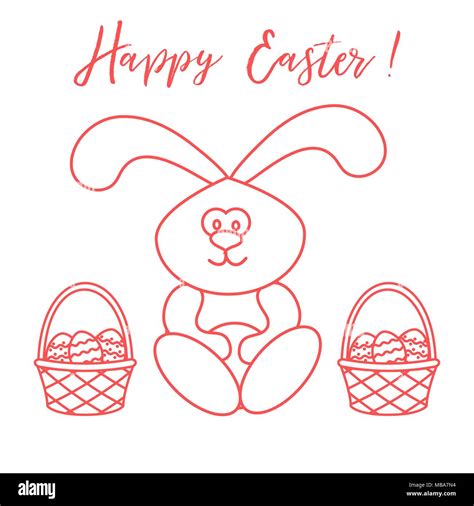 Easter Symbols Easter Rabbit And Two Baskets Of Decorated Eggs Design For Banner Poster Or