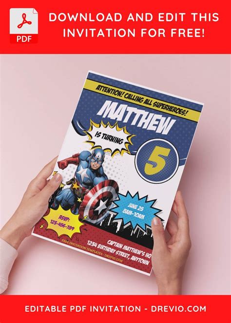 Free Editable Pdf Comic Style Captain America Birthday Invitation