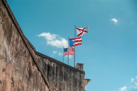 Flags At Castillo San Cristobal Fort Castle In Old San Juan In