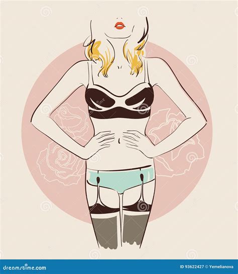 Beautiful Woman Wearing Lingerie Vector Illustration Eps Stock