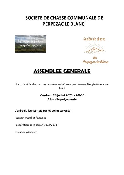 Assembl E G N Rale Soci T De Chasse Site Officiel De La Commune De