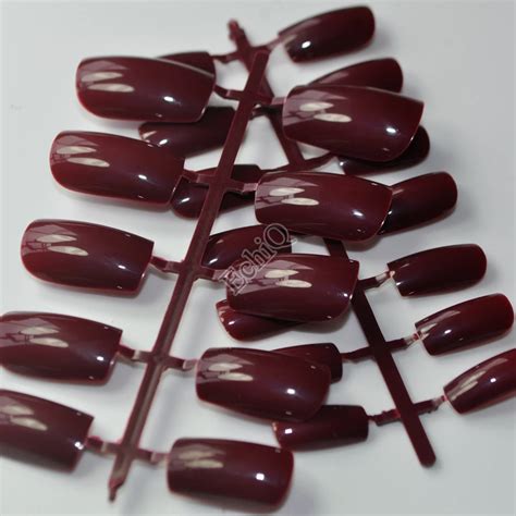 24pcs Flat Curved False Nails Darken Wine Red Nail Art Acrylic Tips