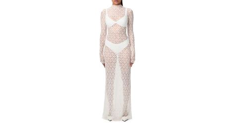 Naked Wardrobe Mock Neck Long Sleeve Sheer Lace Maxi Dress In White Lyst