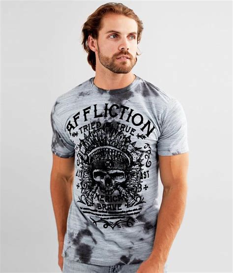 Affliction Tried Chief Crystal Washed T Shirt Mens T Shirts In Slate Dark Slate Crystal Buckle