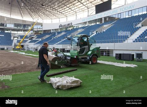 Illustration Picture Shows Works On The Pitch Of The Ghelamco Arena