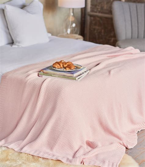 Light Pink 100 Cotton Moss Stitch Blanket Woolovers Uk