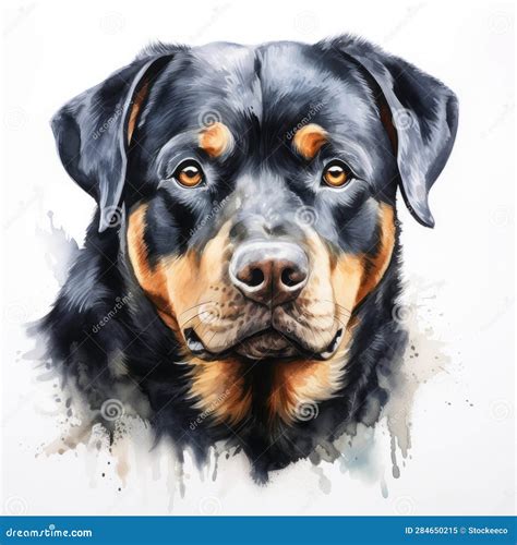 Colorful Realism: Watercolor Portrait of Rottweiler on Shaped Canvas ...