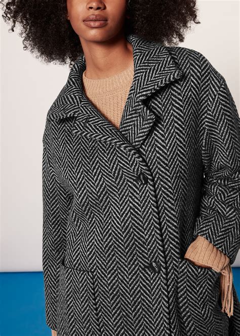 Blackwhite Herringbone Funnel Neck Coat Whistles