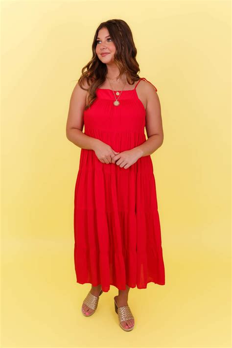 Red Dress Red Tiered Midi Dress Summer Midi Dresses Julianas Boutique