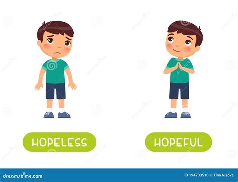 Hopeless and Hopeful Antonyms Word Card Vector Template. Opposites ...