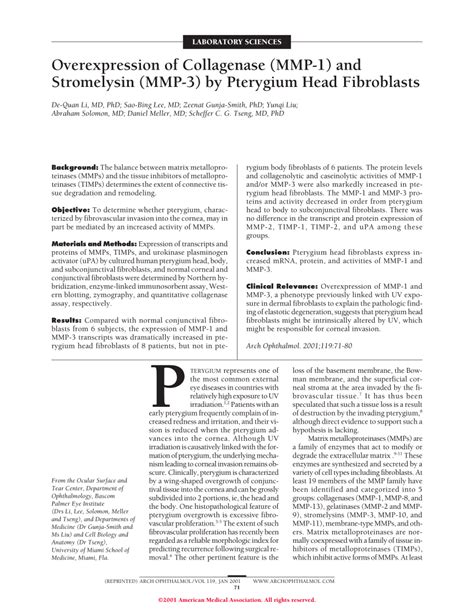 Pdf Overexpression Of Collagenase Mmp And Stromelysin Mmp By