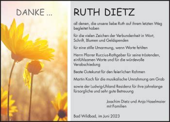 Traueranzeigen von Ruth Dietz Schwarzwälder Bote Trauer