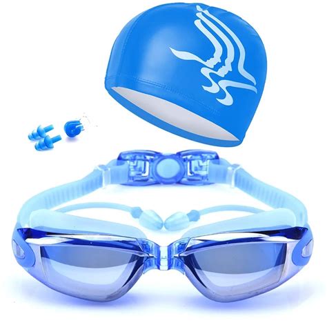 Swimming Goggles Hat+Ear Plug+Nose Clip Waterproof Swim Glasses Anti ...