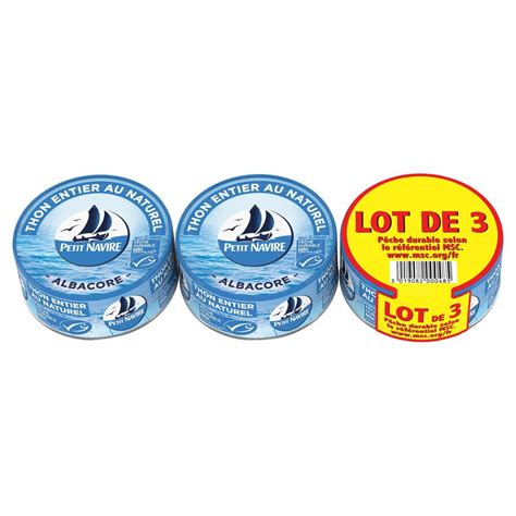 PETIT NAVIRE Thon Albacore Entier Au Naturel MSC 3x112g Pas Cher