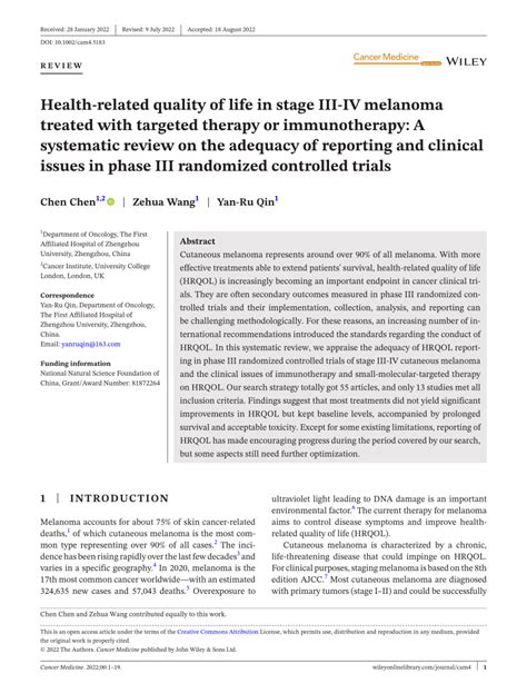 PDF Healthrelated Quality Of Life In Stage IIIIV Melanoma Treated