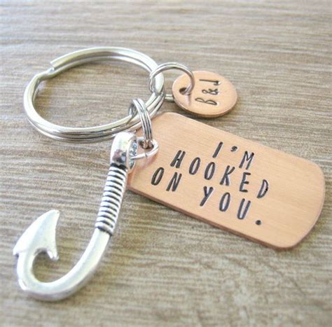 I M Hooked On You Keychain With Fishing Hook And Personalized Tag