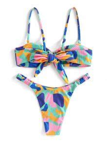 ZAFUL Ribbed Colorblock O Ring Tanga Bikini Swimwear In MULTI A ZAFUL