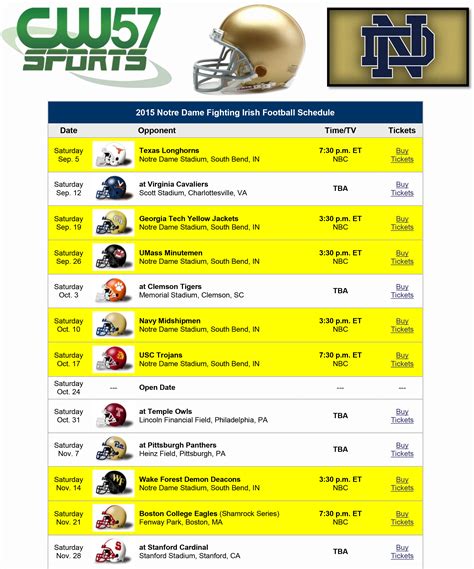 2016 Notre Dame Football Schedule | Examples and Forms