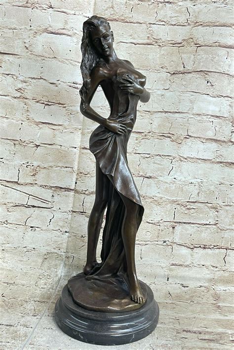 Signed Original French Artist Patoue Nude Naked Nymph Bronze Sculpture