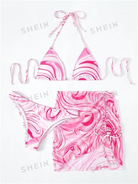 Shein X Hangout Fest Shein Swim 3pack Allover Print Halter Bikini