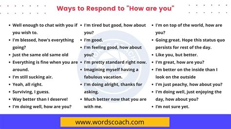 Different Ways To Say And Response To How Are You Eslbuzz Off