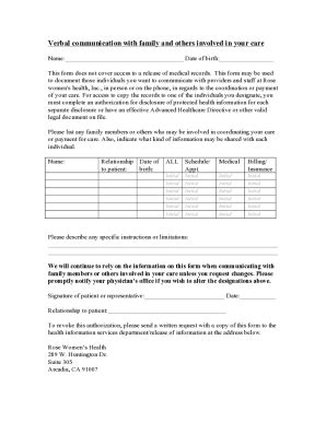 Fillable Online Authorization For Verbal Communication And Or Fax