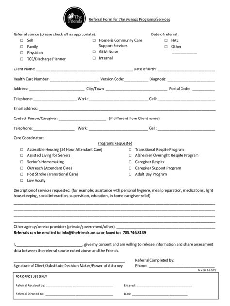 Fillable Online Referral Form For The Friends Programs Services Ccac