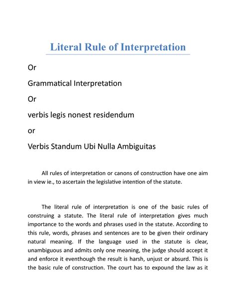 Literal Rule Of Interpretation Literal Rule Of Interpretation Or