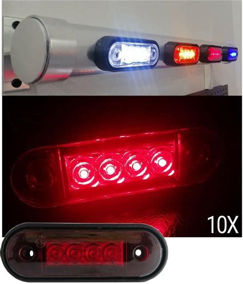 10pcs 4 Led Curved Red Side Marker Lights 12 24v Fit Bull Bars For