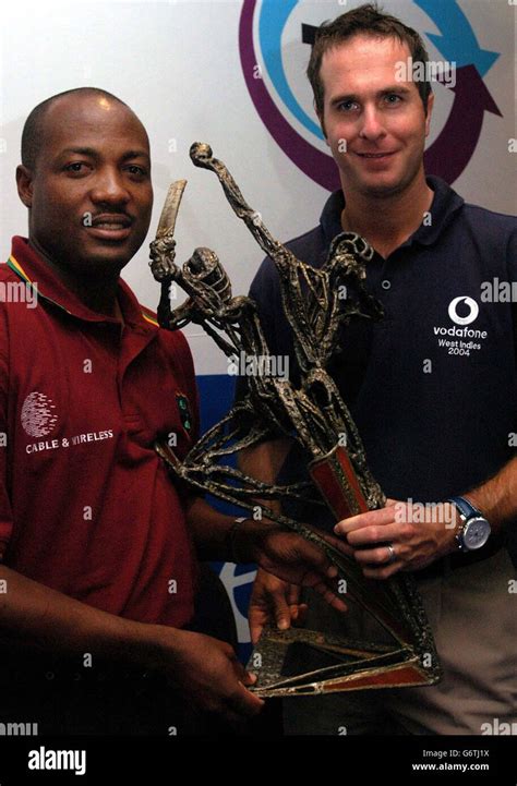 Cricket Holding Trophy Brian Lara Michael Vaughan Hi Res Stock