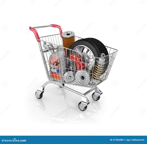 Auto Parts In The Trolley Auto Parts Store Stock Illustration