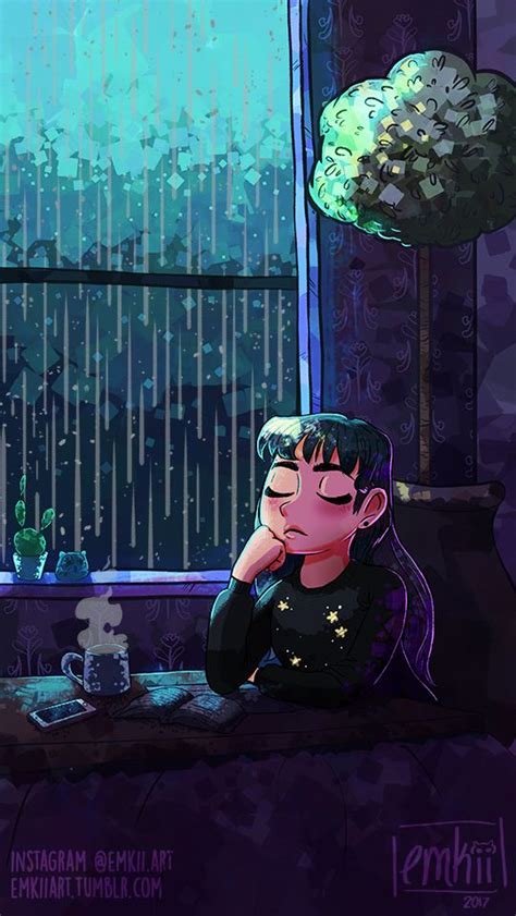 Rainy Night Animated  By Emkii On Deviantart Night Illustration