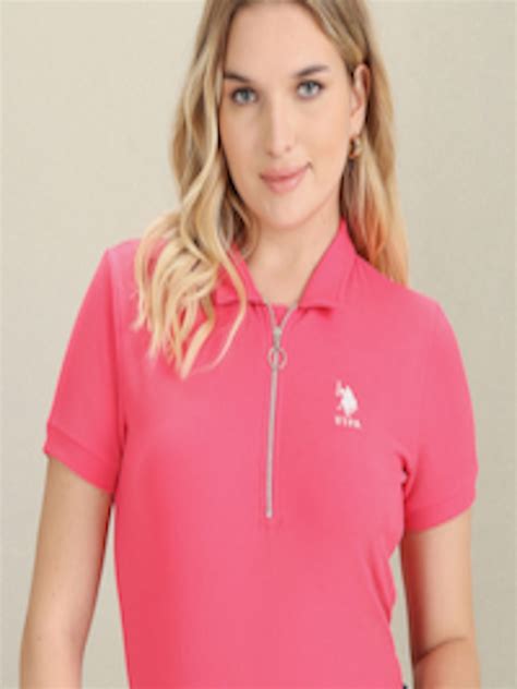 Buy Us Polo Assn Women Polo Collar Pure Cotton Slim Fit T Shirt