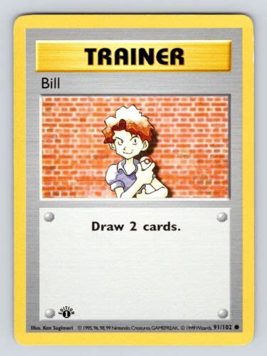 Pokemon Bill Base Set St Edition Shadowless Non Holo Common Trainer