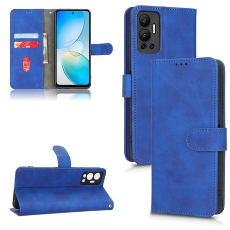 สำหรบ Infinix Hot 12 Skin Feel Magnetic Flip Leather Phone Case สนำเงน