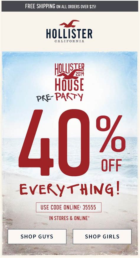 Hollister Coupons Promotions Specials For January 2019