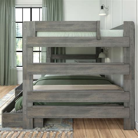 Max and Lily Farmhouse Queen over Queen Bunk Bed with Storage Drawers ...