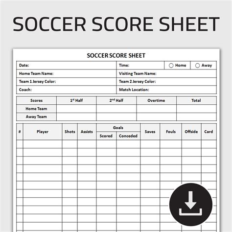 Printable Soccer Score Sheet, Soccer Stats Tracker, Soccer S - Inspire ...