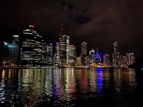 Wallpaper Night City Architecture Buildings Water Reflection