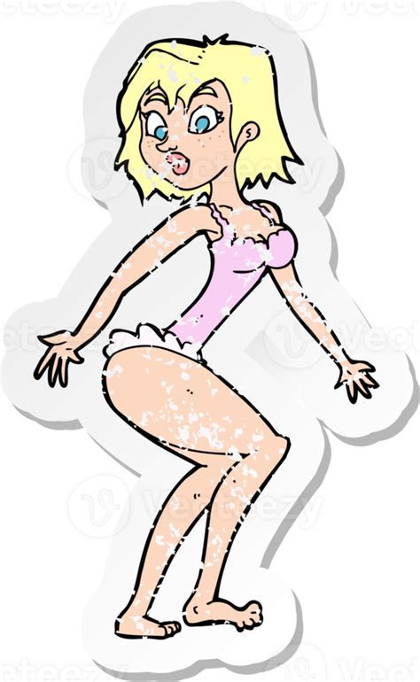 Retro Distressed Sticker Of A Cartoon Woman In Lingerie PNG